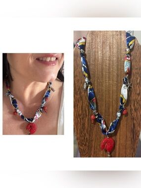 Lucky Coii-Handmade Silky tie ocean themed charm Necklace with red carved fish